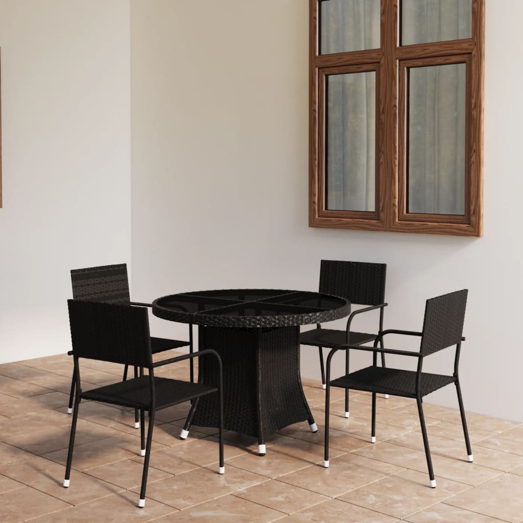 Set Mobili da Pranzo per Giardino 5 pz in Polyrattan Nero cod mxl 75627