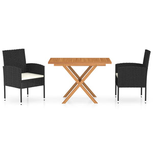 Set da Pranzo Giardino 3 pz Polyrattan e Massello Acacia Nero 3059460