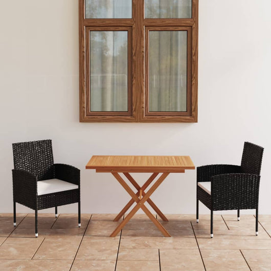 Set da Pranzo Giardino 3 pz Polyrattan e Massello Acacia Nero cod mxl 41226