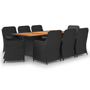 Set da Pranzo da Giardino 9 pz in Polyrattan Nero cod mxl 40209