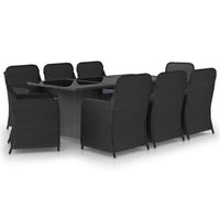 Set da Pranzo da Giardino 9 pz in Polyrattan Nero cod mxl 40213