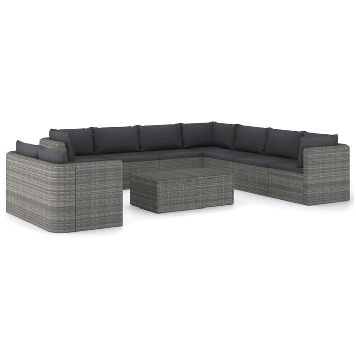 Set Divani da Giardino 10 pz con Cuscini in Polyrattan Grigio cod mxl 37980