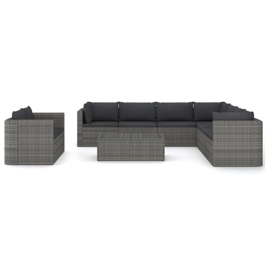 Set Divani da Giardino 10 pz con Cuscini in Polyrattan Grigio cod mxl 37980