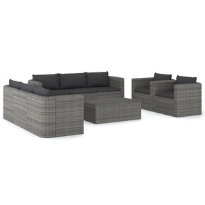 Set Divani da Giardino 9 pz con Cuscini in Polyrattan Grigio cod mxl 39212