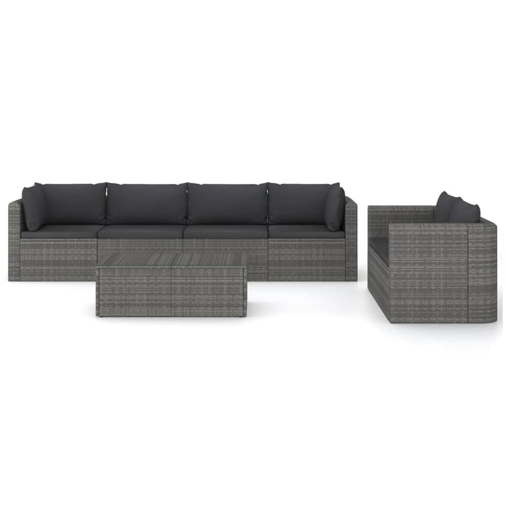 Set Divani da Giardino 7 pz con Cuscini in Polyrattan Grigio cod mxl 40218