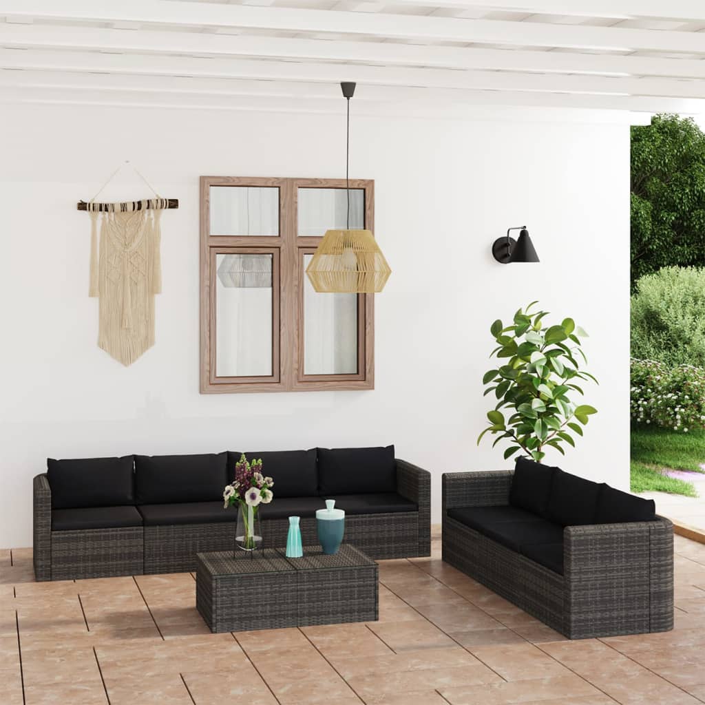 Set Divani da Giardino 8 pz con Cuscini in Polyrattan Grigio cod mxl 42208