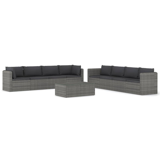 Set Divani da Giardino 9 pz con Cuscini in Polyrattan Grigio cod mxl 39839