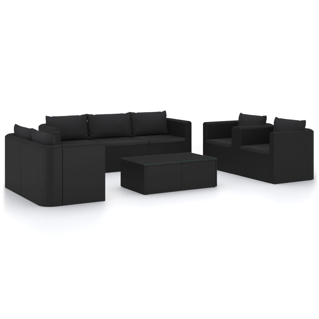 Set Divani da Giardino 9 pz con Cuscini in Polyrattan Nero 3059498