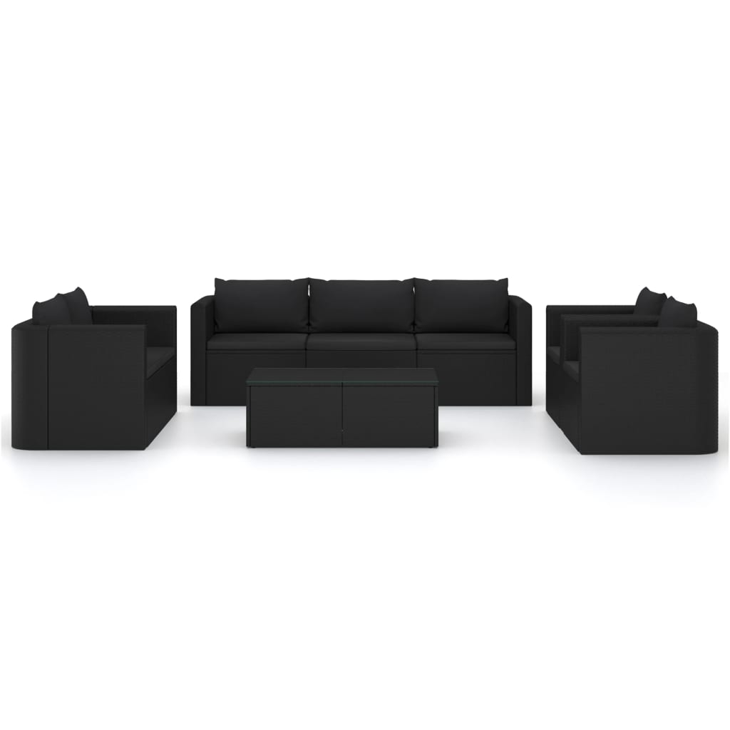 Set Divani da Giardino 9 pz con Cuscini in Polyrattan Nero 3059498