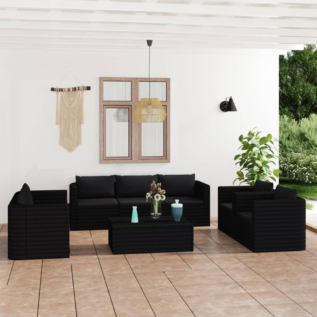 Set Divani da Giardino 9 pz con Cuscini in Polyrattan Nero cod mxl 40524