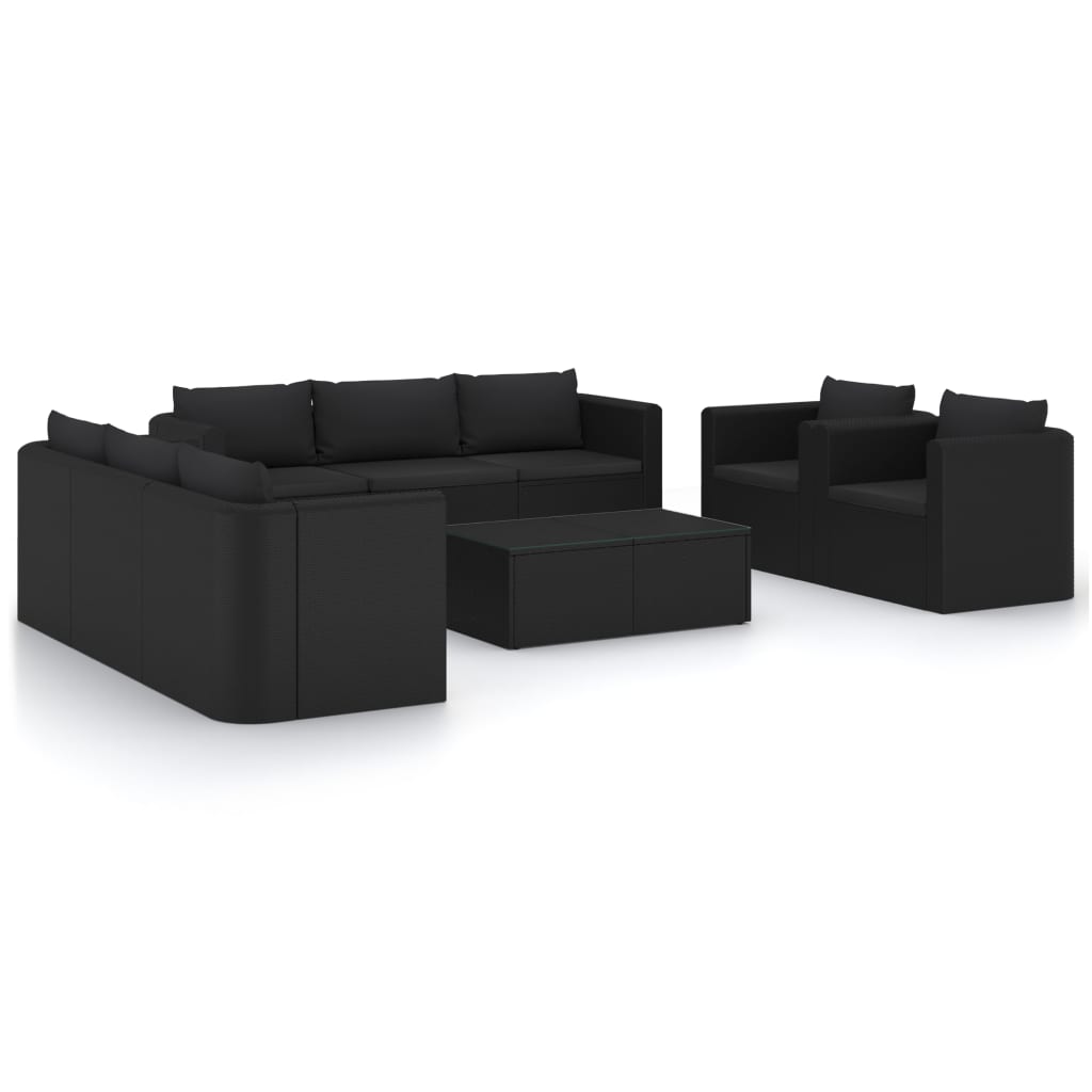 Set Divani da Giardino 10 pz con Cuscini in Polyrattan Nero cod mxl 39092