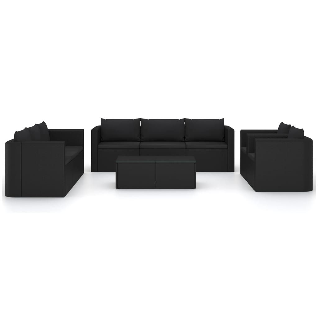 Set Divani da Giardino 10 pz con Cuscini in Polyrattan Nero 3059499