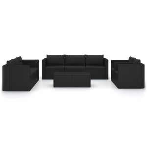 Set Divani da Giardino 10 pz con Cuscini in Polyrattan Nero 3059499