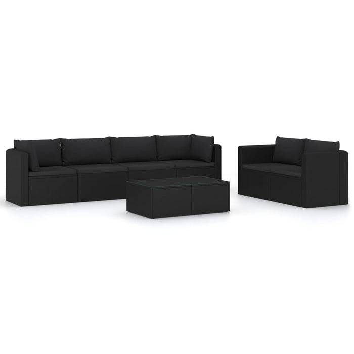 Set Divani da Giardino 7 pz con Cuscini in Polyrattan Nero 3059501