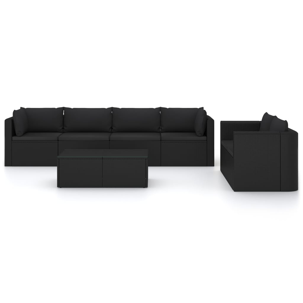 Set Divani da Giardino 7 pz con Cuscini in Polyrattan Nero 3059501