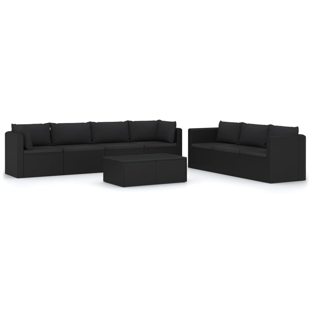 Set Divani da Giardino 8 pz con Cuscini in Polyrattan Nero 3059502