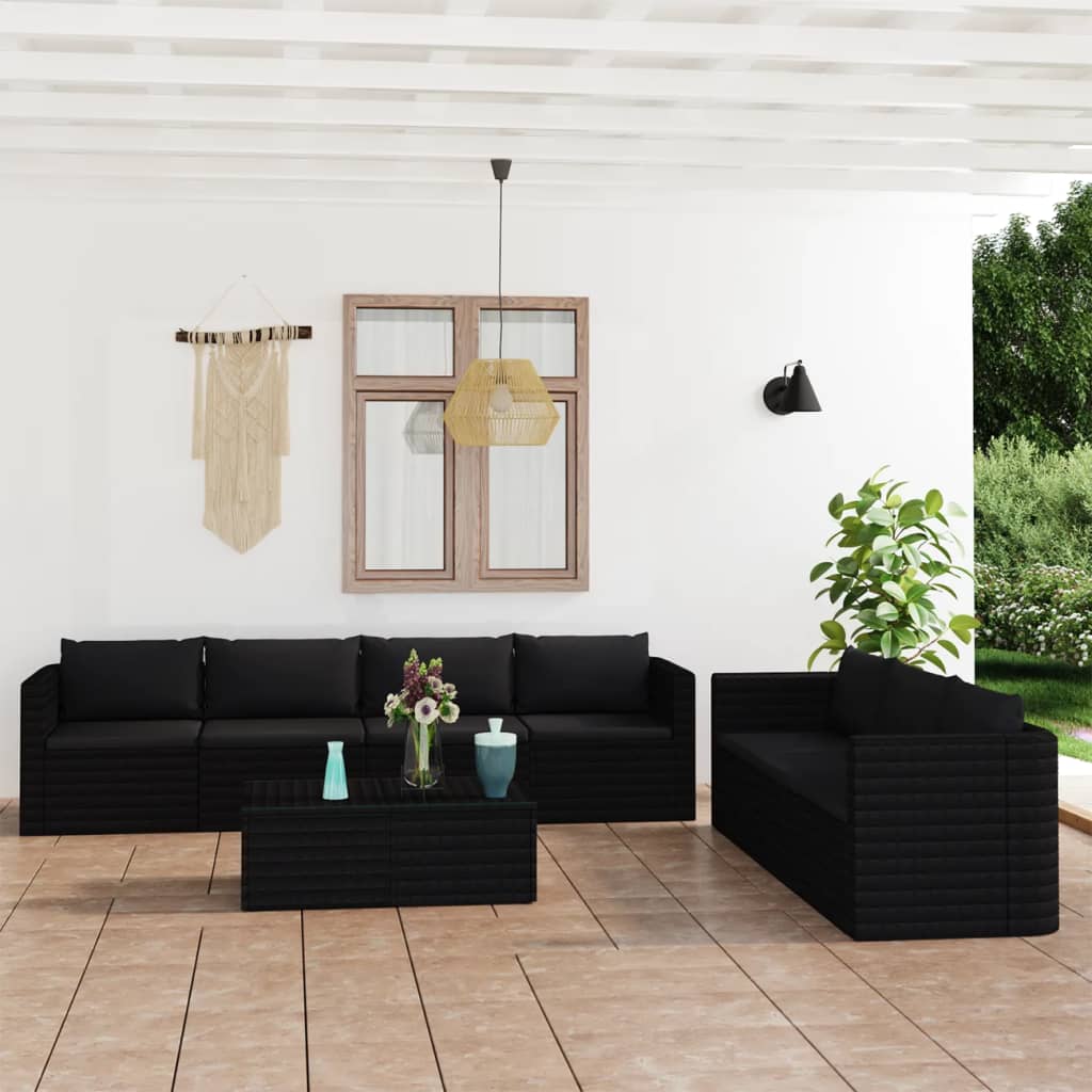 Set Divani da Giardino 8 pz con Cuscini in Polyrattan Nero cod mxl 40211