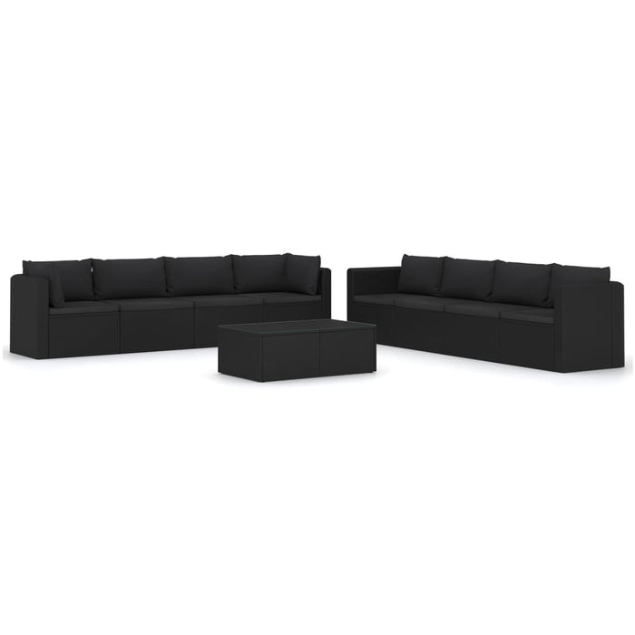 Set Divani da Giardino 9 pz con Cuscini in Polyrattan Nero cod mxl 40219