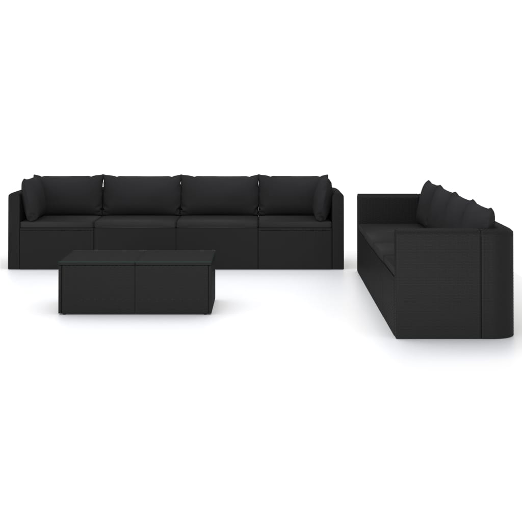 Set Divani da Giardino 9 pz con Cuscini in Polyrattan Nero cod mxl 40219