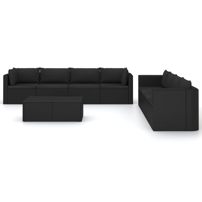 Set Divani da Giardino 9 pz con Cuscini in Polyrattan Nero 3059503