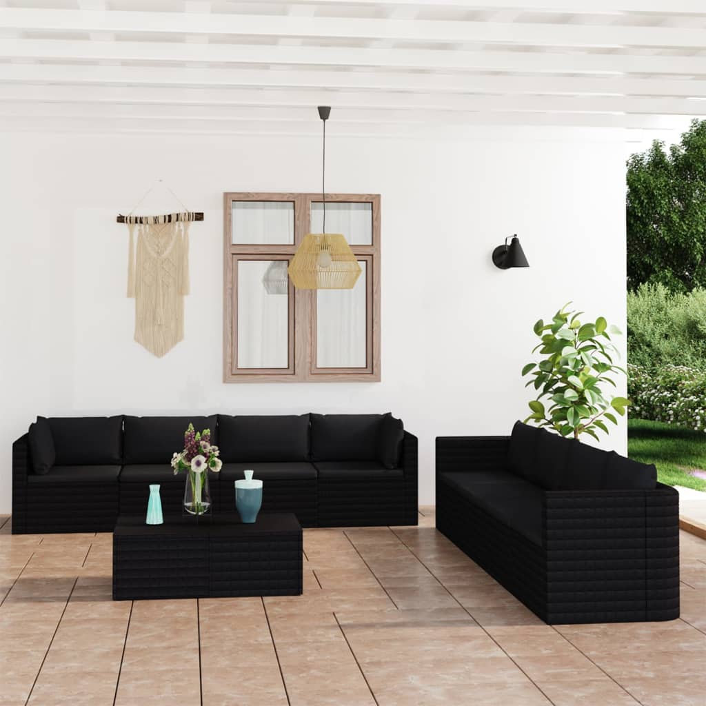 Set Divani da Giardino 9 pz con Cuscini in Polyrattan Nero cod mxl 40219