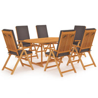 Set da Pranzo da Giardino 7 pz con Cuscini Grigi Legno di Teak 3059530