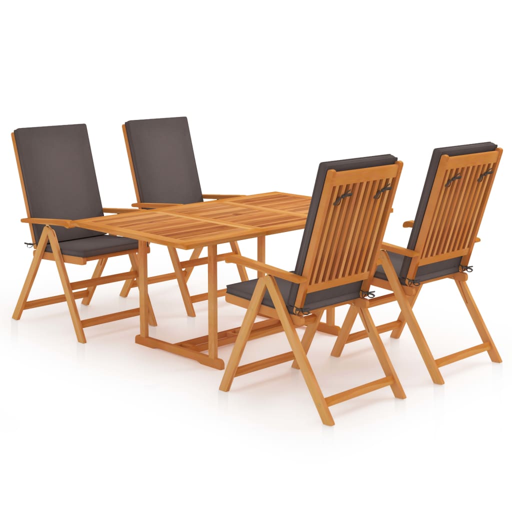 Set da Pranzo da Giardino 5 pz con Cuscini Grigi Legno di Teak cod mxl 41694