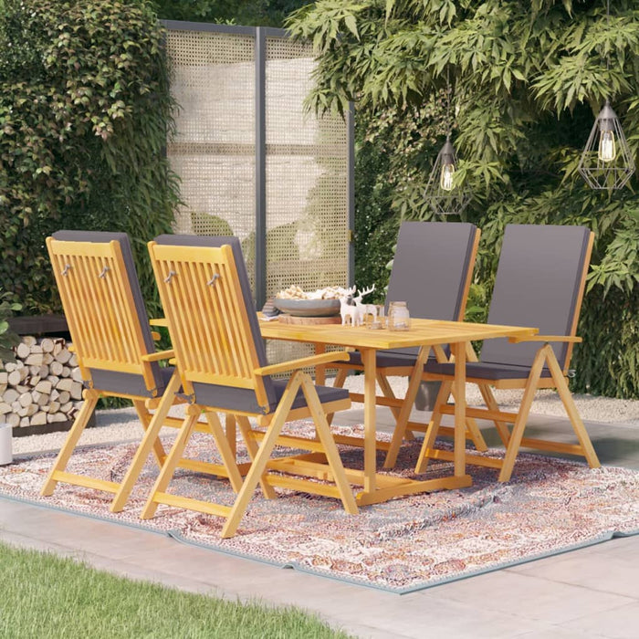 Set da Pranzo da Giardino 5 pz con Cuscini Grigi Legno di Teak cod mxl 41694