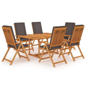 Set da Pranzo da Giardino 7 pz con Cuscini Grigi Legno di Teak 3059542