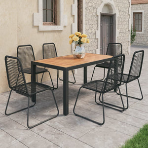 Set da Pranzo da Giardino 7 pz in Rattan PVC Nero e Marronecod mxl 93958