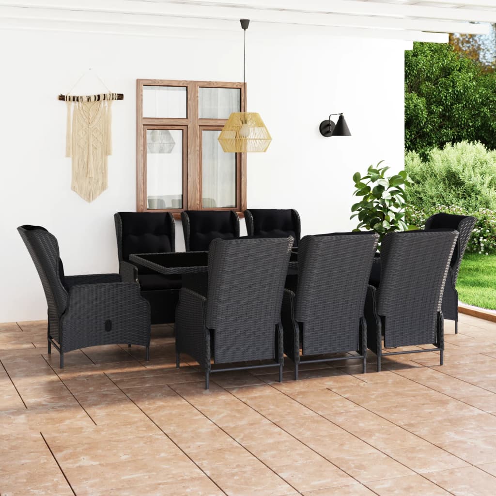 Set da Pranzo da Giardino 9pz e Cuscini Polyrattan Grigio Scuro cod mxl 47314