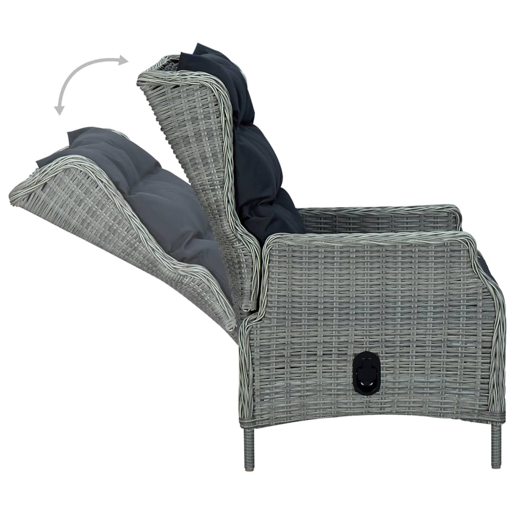 Set Pranzo da Giardino 9pz con Cuscini Polyrattan Grigio Chiaro 3060187