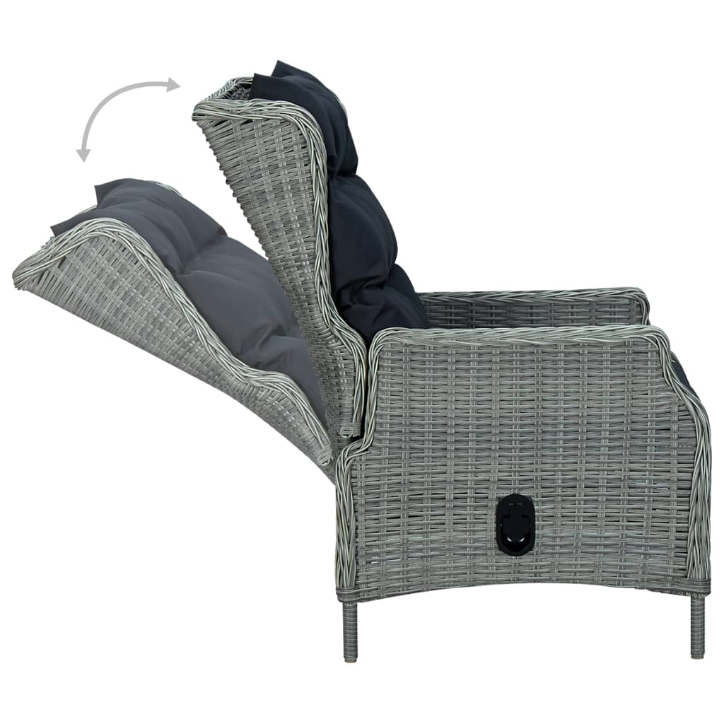 Set Pranzo da Giardino 9pz con Cuscini Polyrattan Grigio Chiaro 3060189