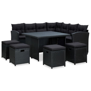 Set Divani da Giardino 6 pz con Cuscini in Polyrattan Nero cod mxl 37777