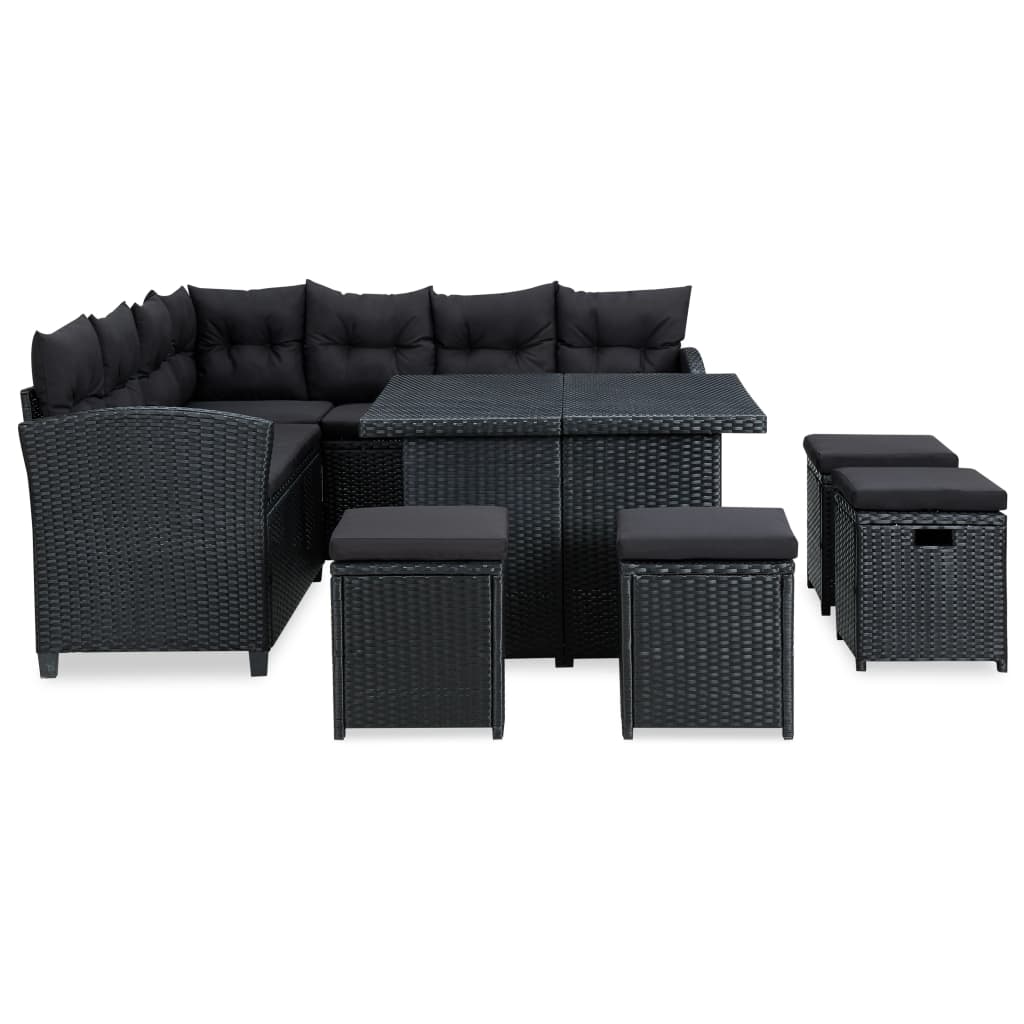 Set Divani da Giardino 6 pz con Cuscini in Polyrattan Nero cod mxl 37777