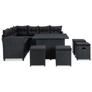 Set Divani da Giardino 6 pz con Cuscini in Polyrattan Nero 315230