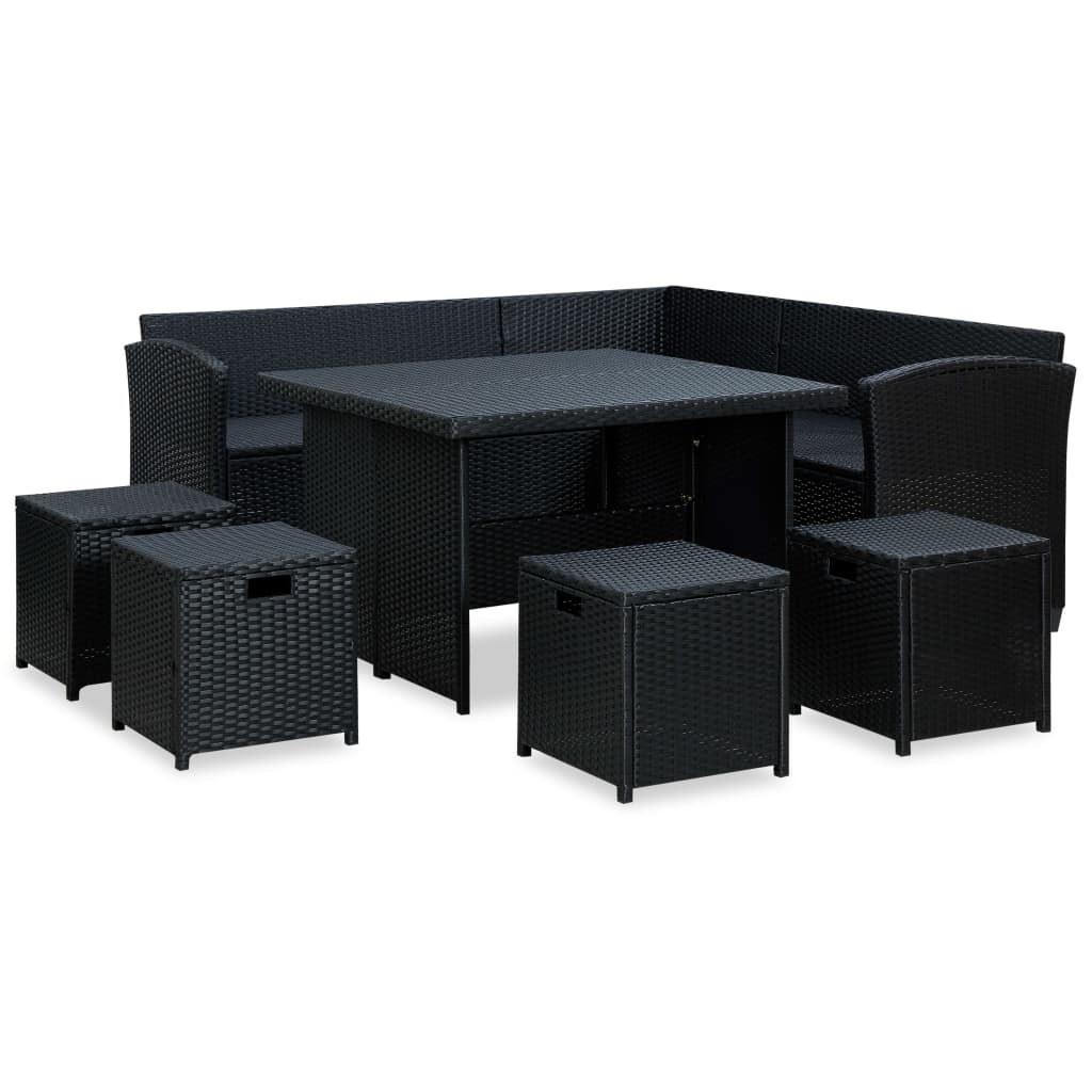 Set Divani da Giardino 6 pz con Cuscini in Polyrattan Nero cod mxl 37777