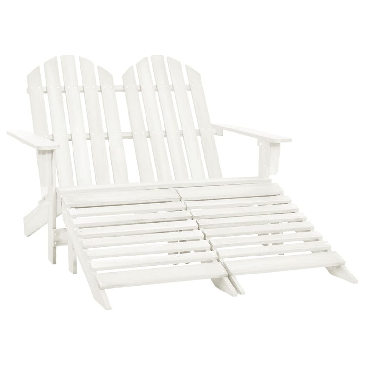 Sedia 2 Posti Adirondack con Ottomana in Abete Massello Bianco