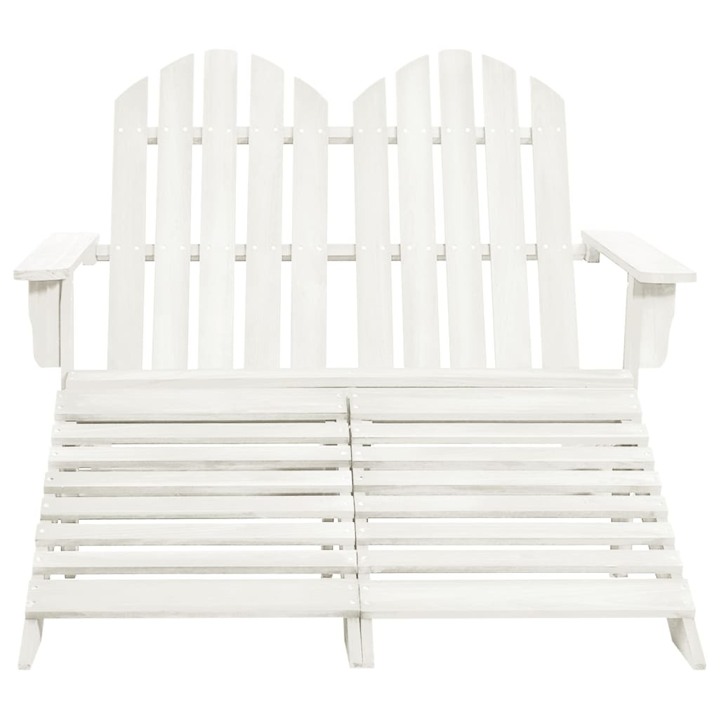 Sedia 2 Posti Adirondack con Ottomana in Abete Massello Bianco