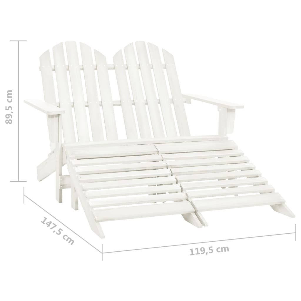 Sedia 2 Posti Adirondack con Ottomana in Abete Massello Bianco