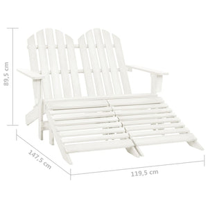 Sedia 2 Posti Adirondack con Ottomana in Abete Massello Bianco