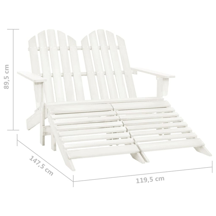 Sedia 2 Posti Adirondack con Ottomana in Abete Massello Bianco