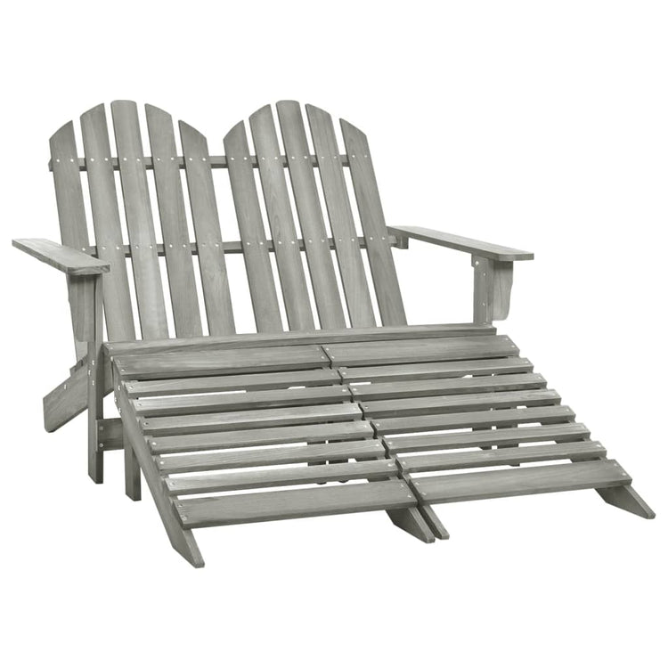 Sedia 2 Posti Adirondack con Ottomana in Abete Massello Grigio 