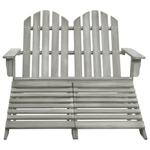 Sedia 2 Posti Adirondack con Ottomana in Abete Massello Grigio 