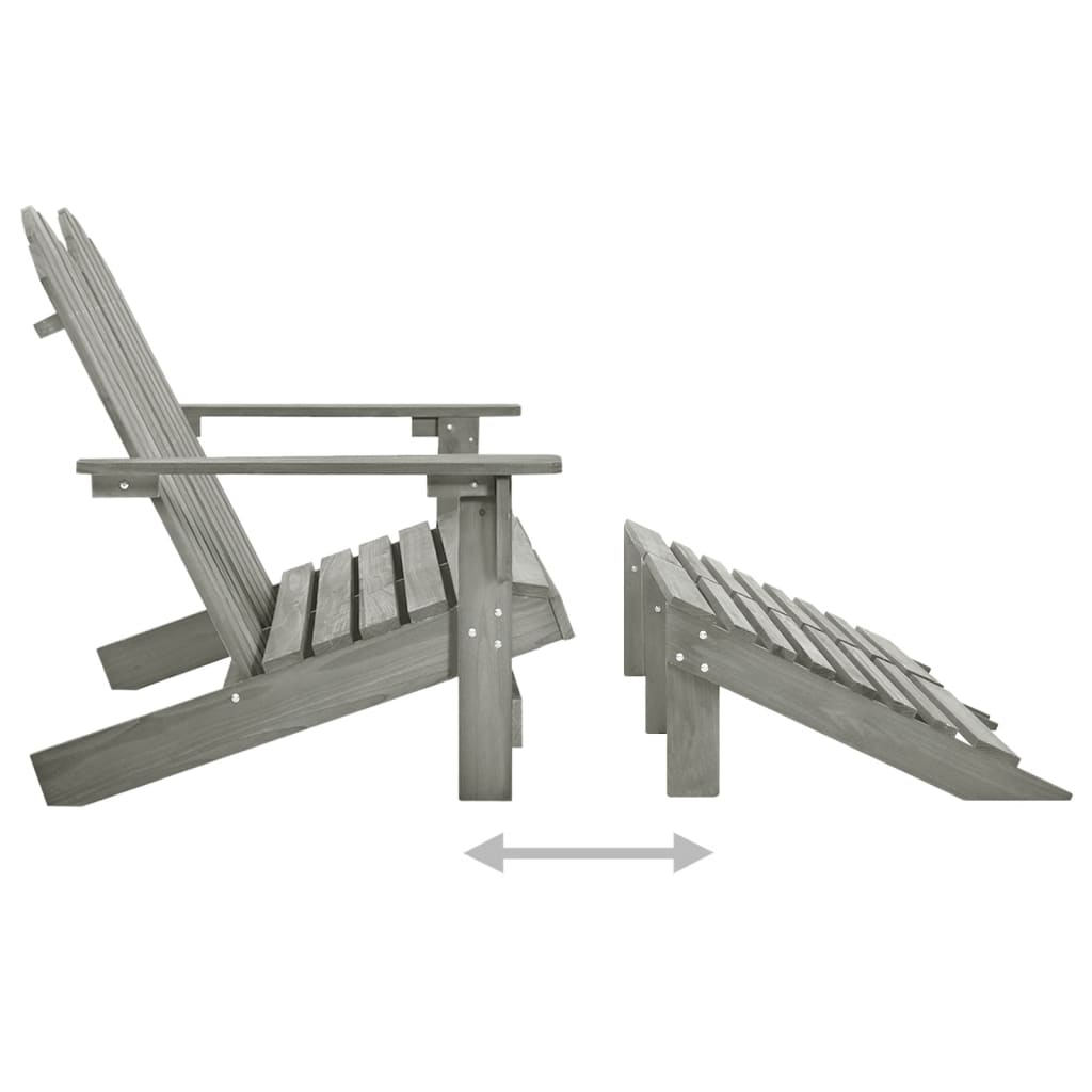 Sedia 2 Posti Adirondack con Ottomana in Abete Massello Grigio 