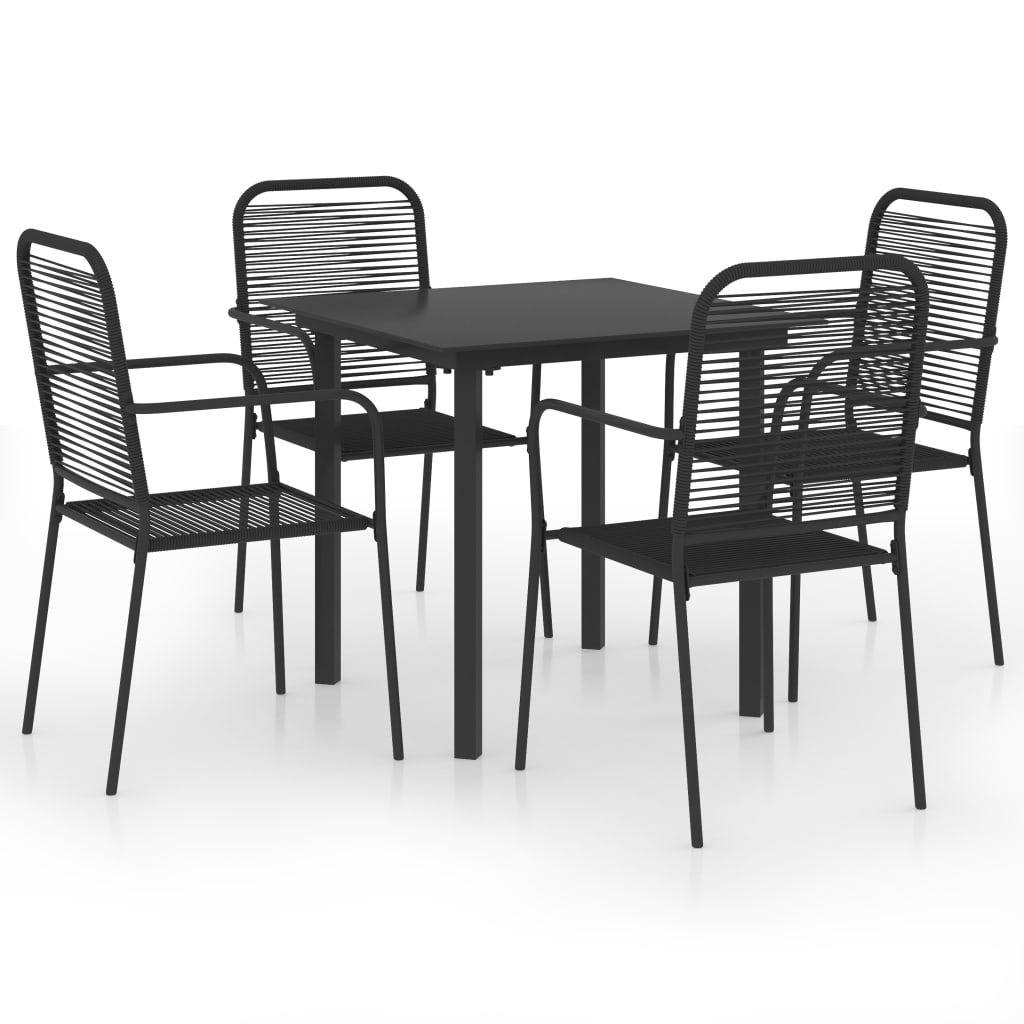 Set da Pranzo da Giardino 5 pz Nero in Vetro e Acciaio 3060208