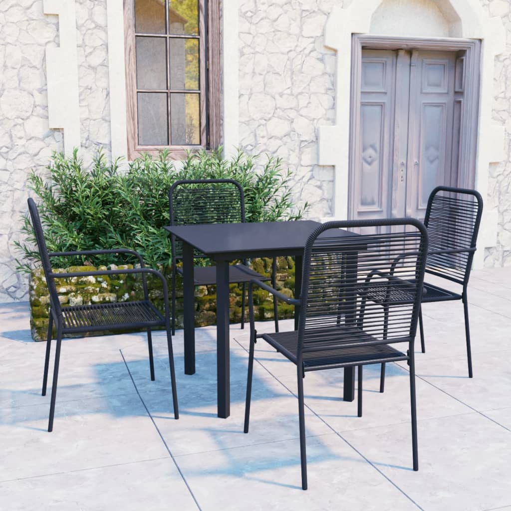 Set da Pranzo da Giardino 5 pz Nero in Vetro e Acciaio 3060208