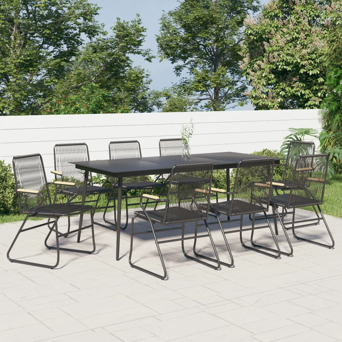 Set da Pranzo da Giardino 9 pz Nero in Rattan PVC 3060272