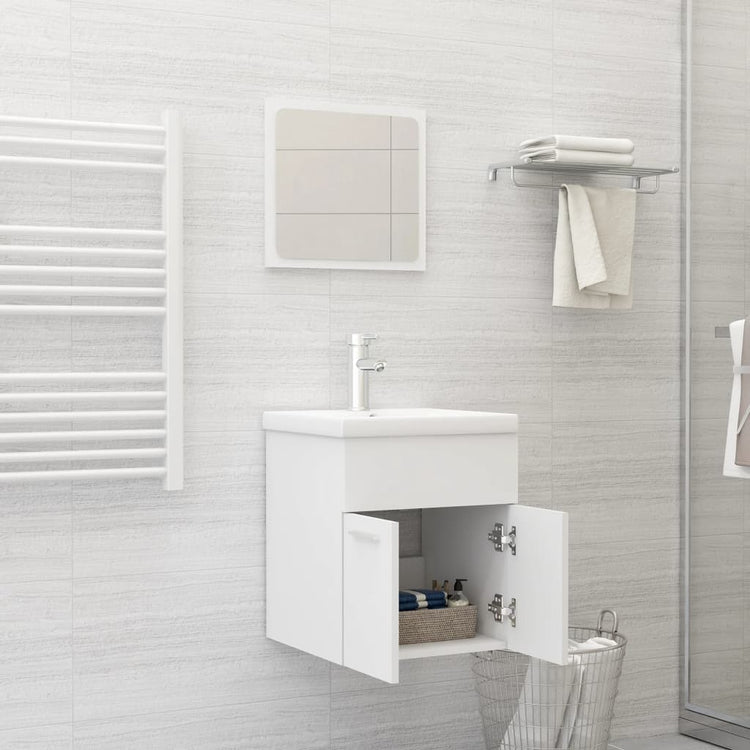 Set Mobili da Bagno 2 pz Bianco in Legno Multistrato 804773