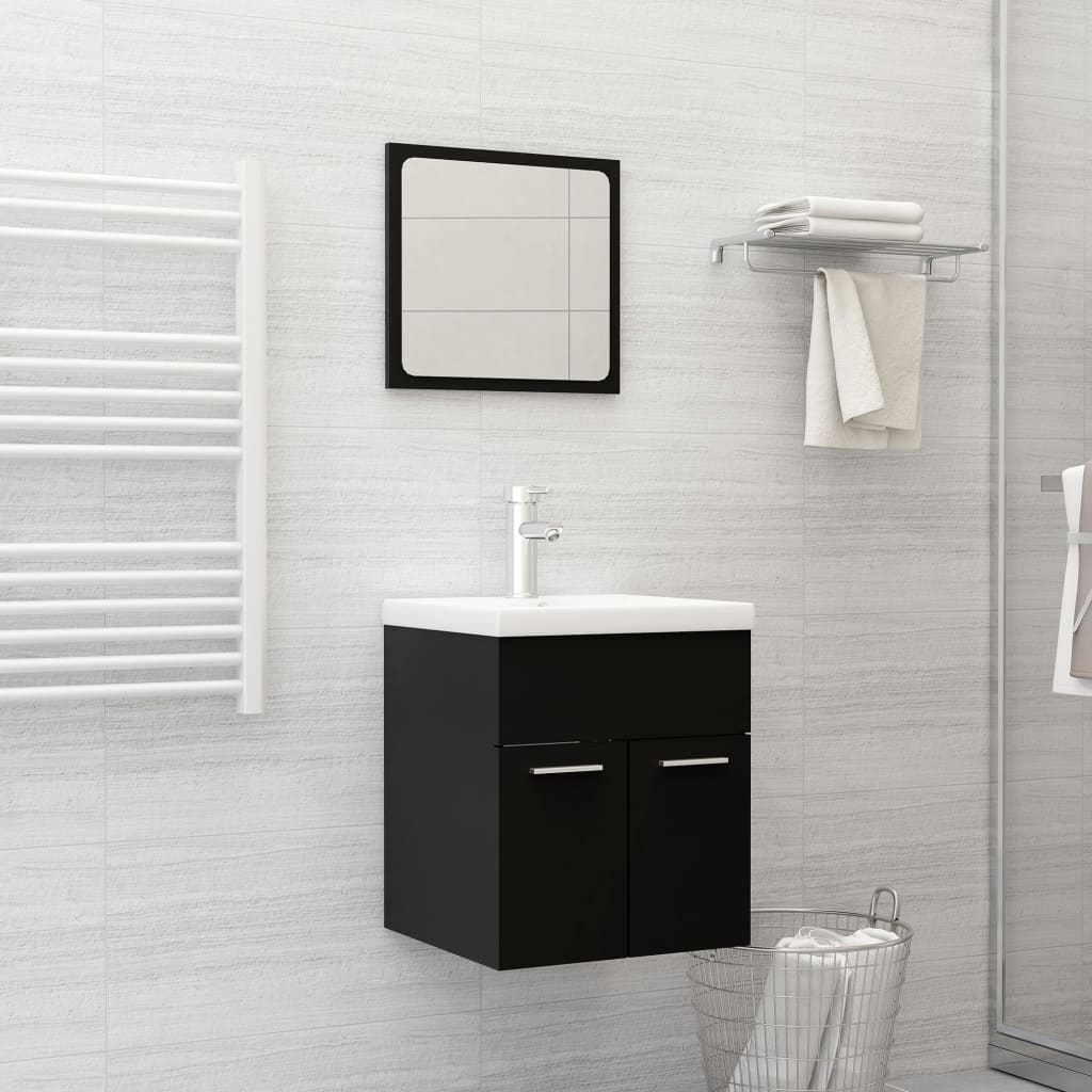 Set Mobili da Bagno 2 pz Nero in Legno Multistrato 804774